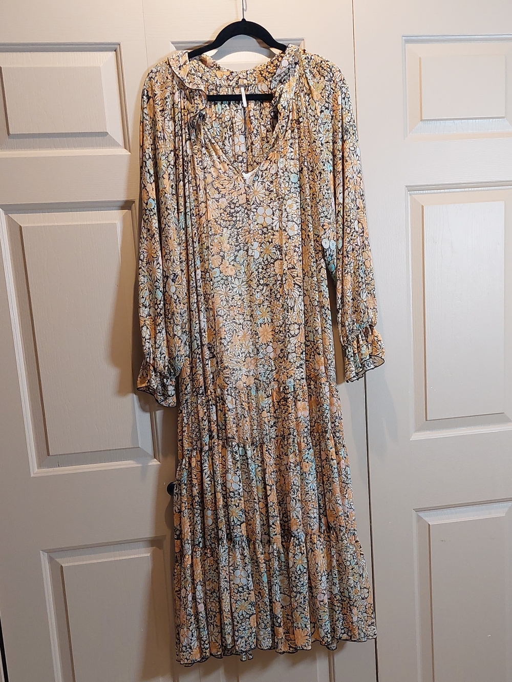 Free People Beige Floral Tiered Maxi Dress with Mint Accents